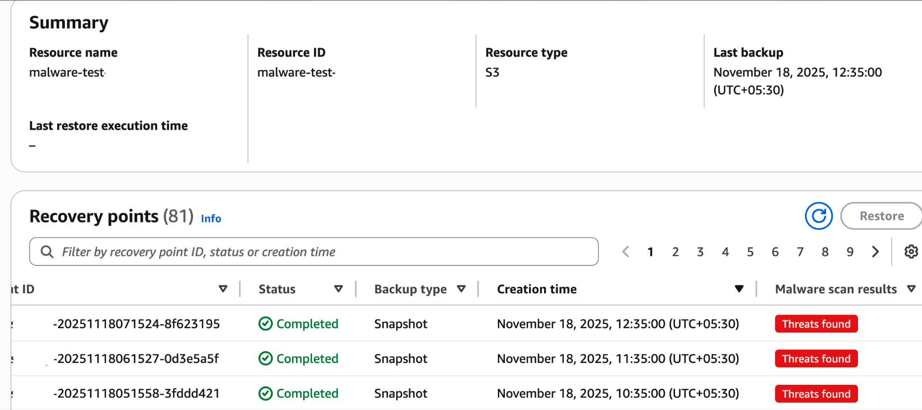 console image of malware scan results