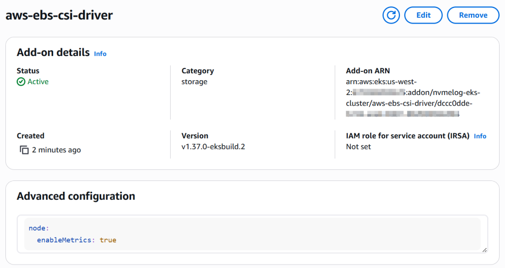 EBS CSI active status screenshot