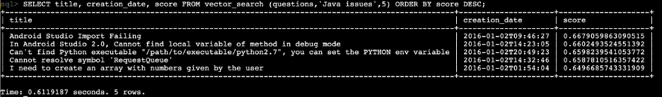 Example of Spice AI vector query output