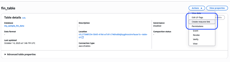 Create a resource link in AWS Lake Formation