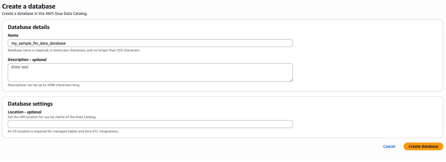 Create a database in AWS Glue Data Catalog