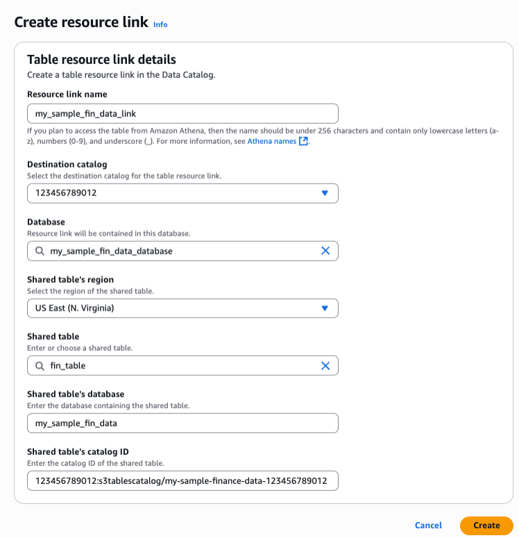 Configure a resource link in AWS Lake Formation