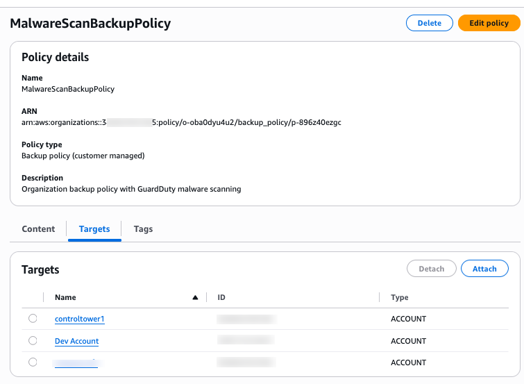 AWS Organizations policy featuring amazon guarddduty malware scanning