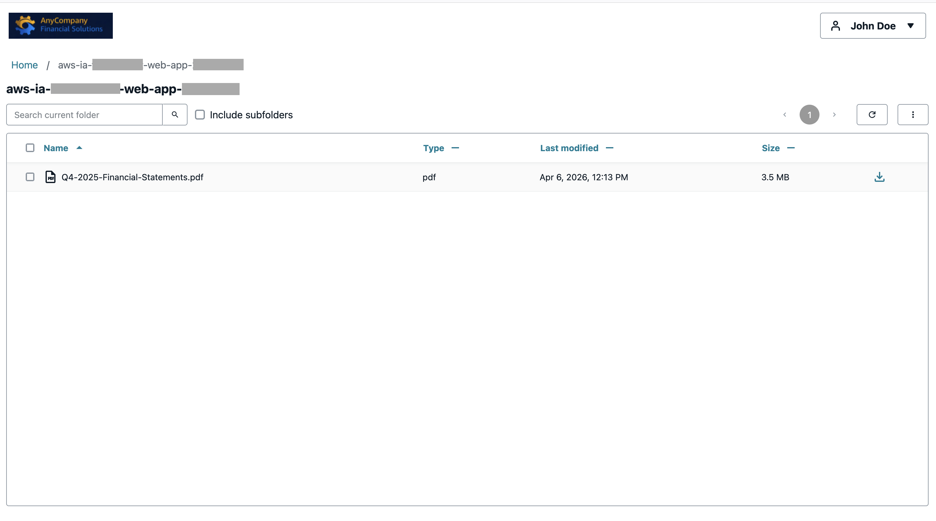Figure 4: Successful file upload for Q4-2025-Financial-Statements.pdf 