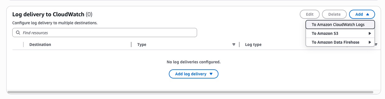 Adding server access log delivery to CloudWatch Logs in the S3 console