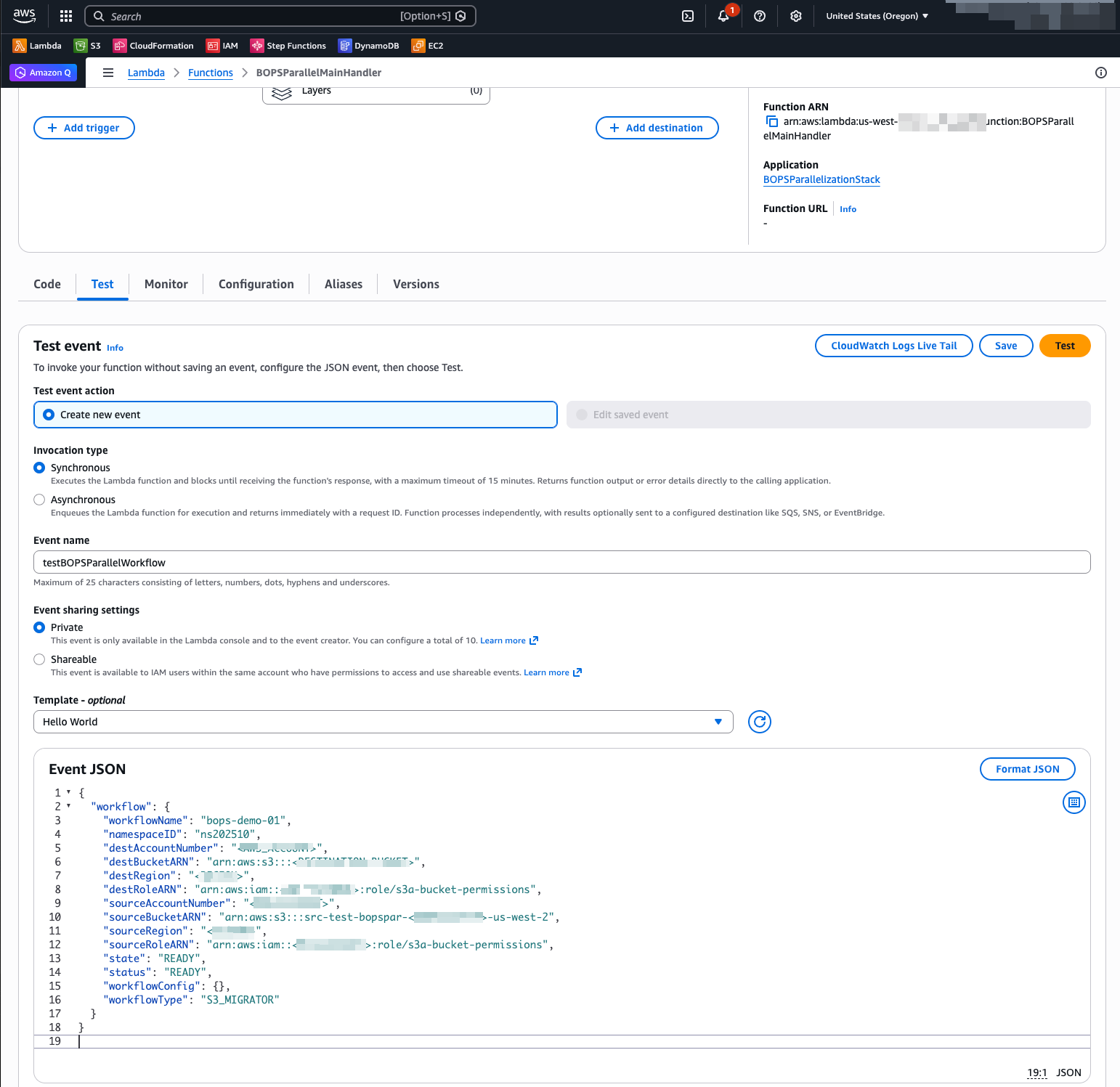 Figure 3: Screenshot of Lambda console with function details