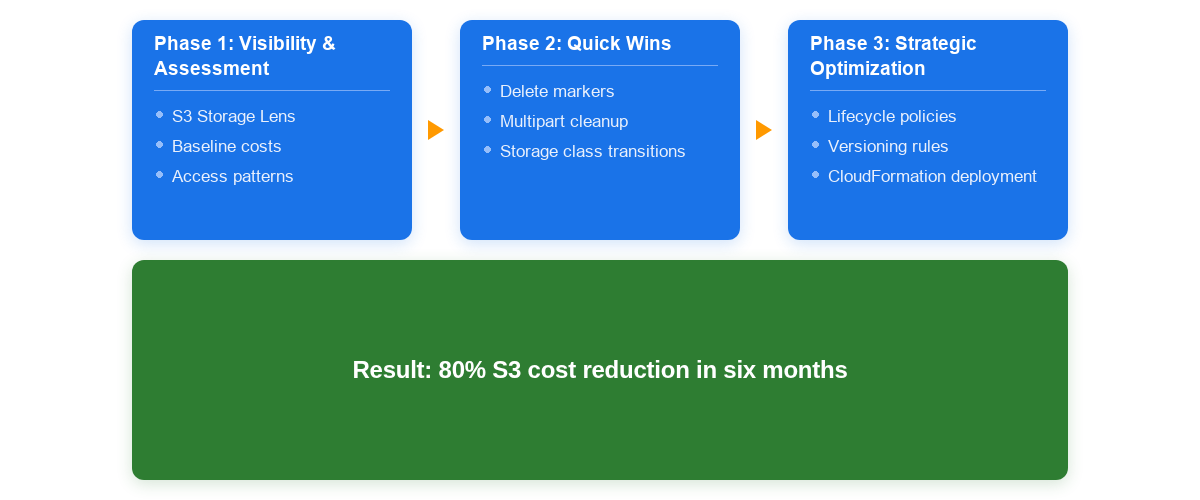 Figure 1: WeatherBug’s three-phase S3 cost optimization workflow