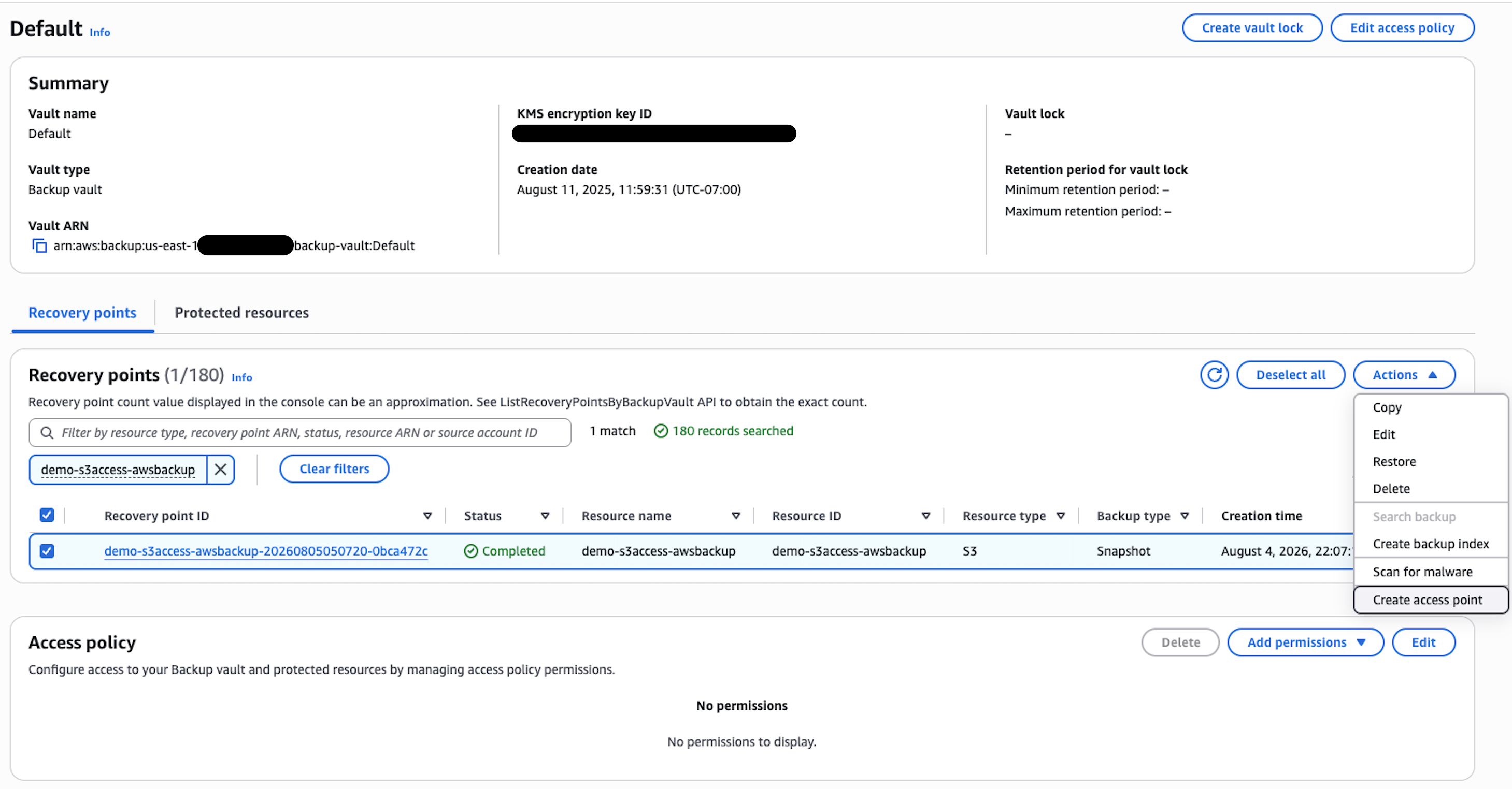 creating access point for s3 backup