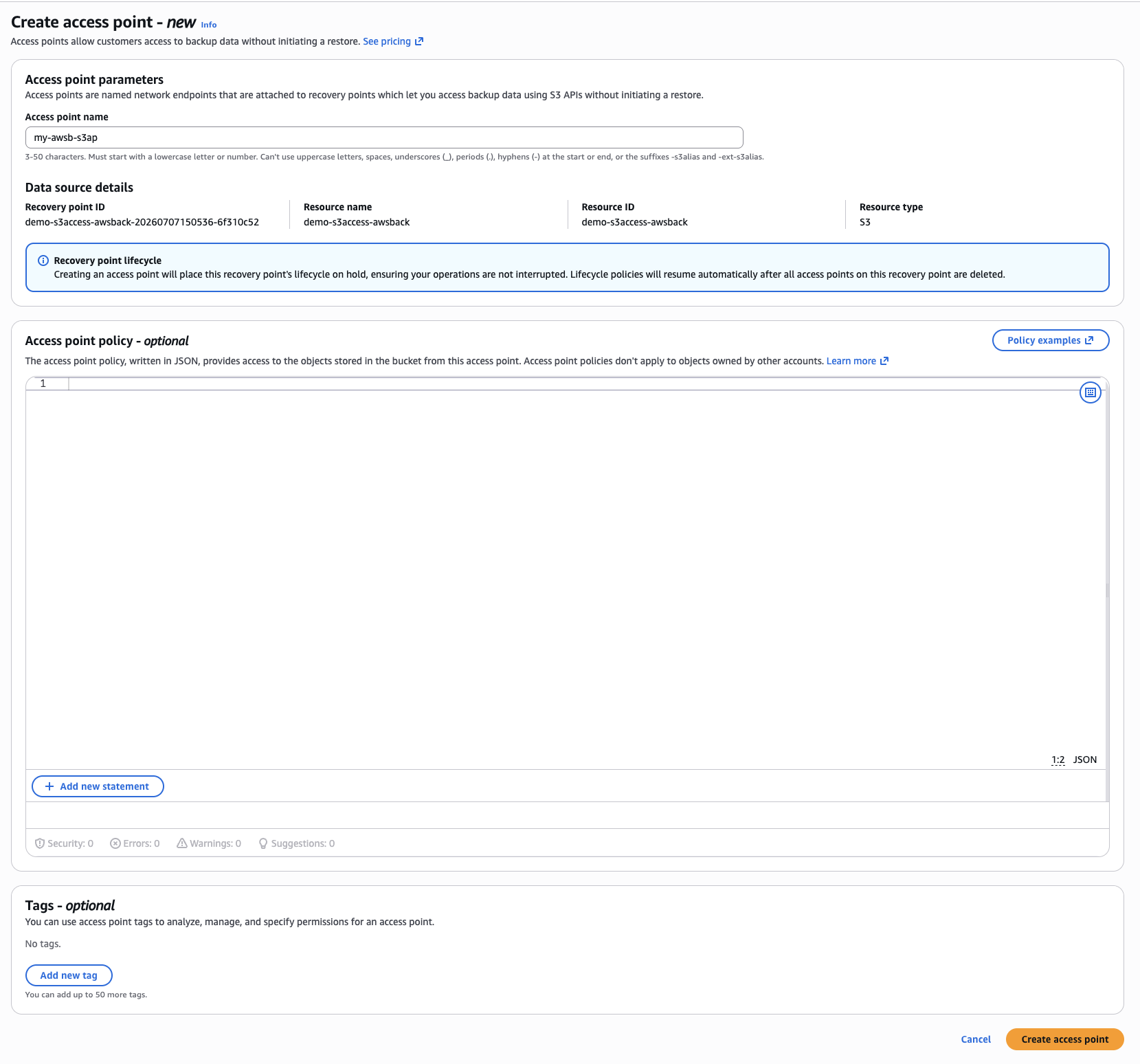 access point creation screen