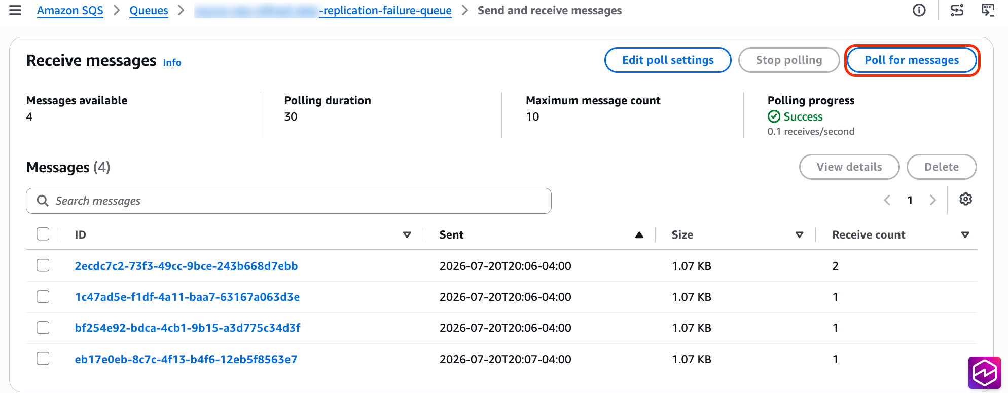 poll for messages menu