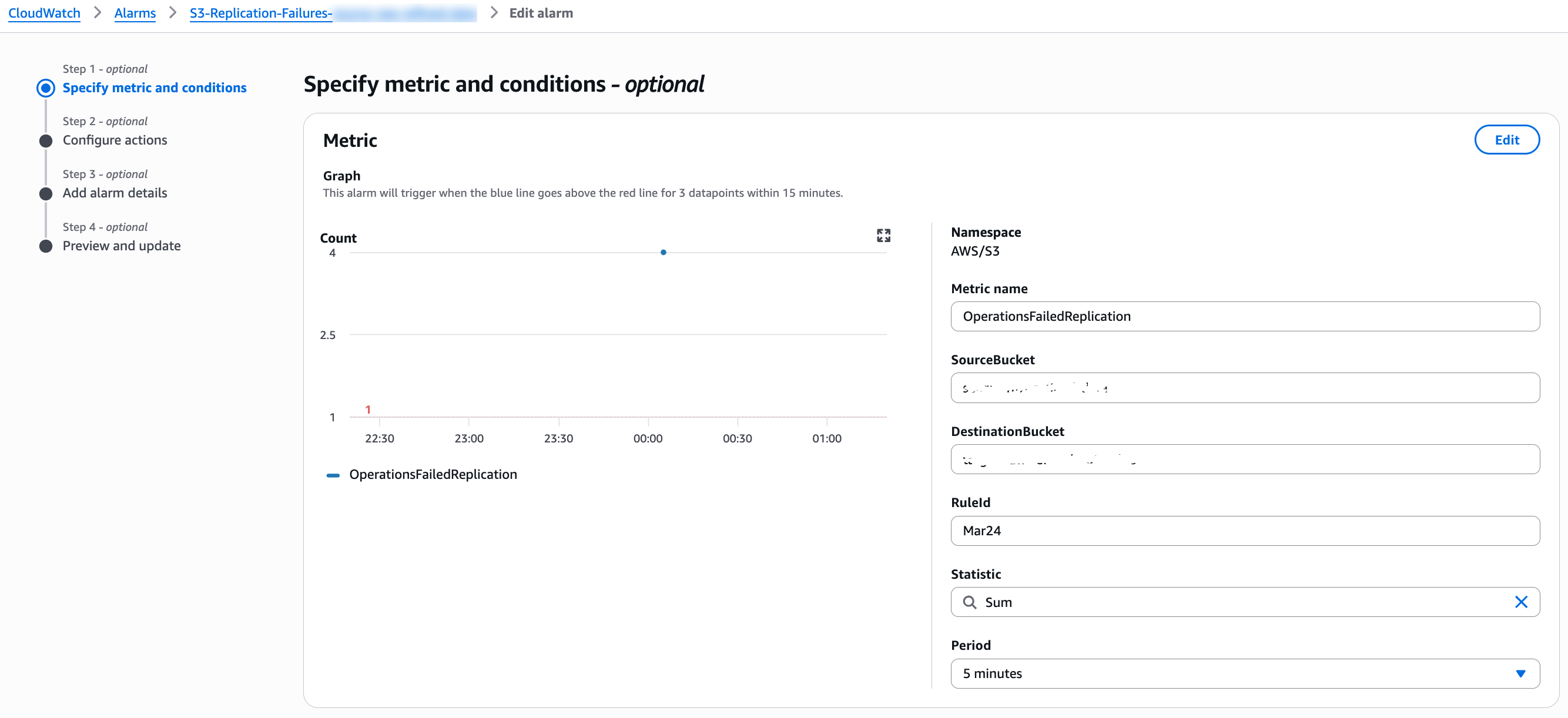 specify metric and conditions menu
