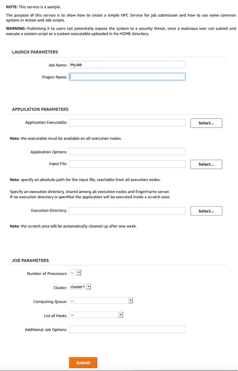 The job submission web page