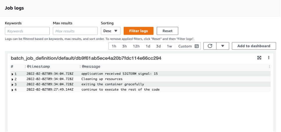 Figure 3. All logs get captured in CloudWatch