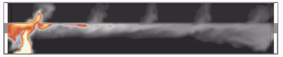 Figure 1 – Example of an FDS fire scenario rendered by Smokeview