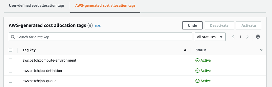 Figure 3: Viewing AWS-generated cost allocation tags in the Billing Console