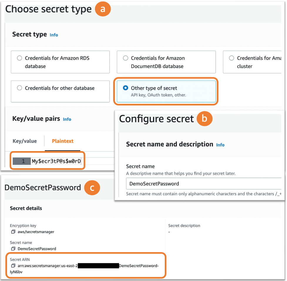 Figure 1. Creating a plaintext password with AWS Secrets Manager