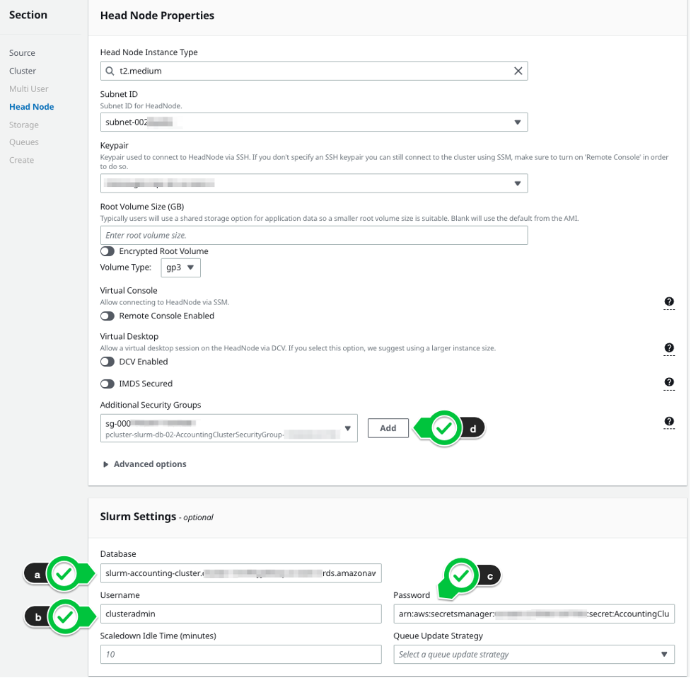 Figure 3. Configuring a new cluster with Slurm accounting using ParallelCluster Manager