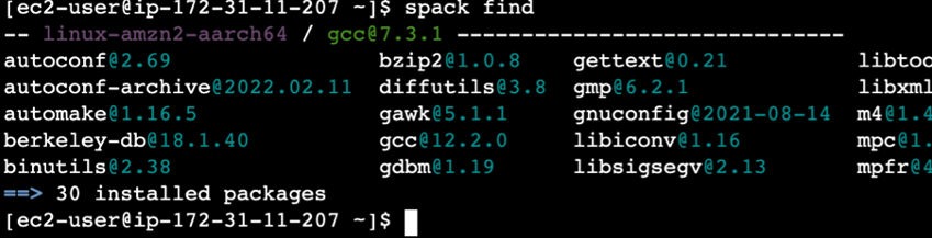 Figure 2: Example output from the spack find command