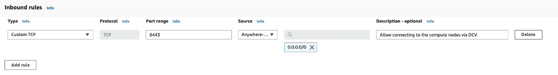 Figure 2 - Creating a security group that allows connections to the compute nodes on port 8443.