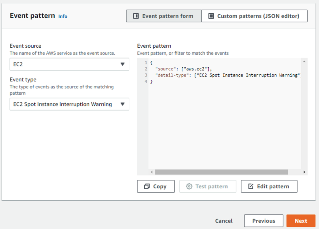 Figure 3: Specify the event pattern… here it is ‘EC2 instance termination warning’ event.