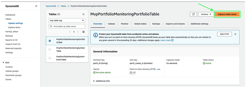 Using the AWS DynamoDB console to look at your results.