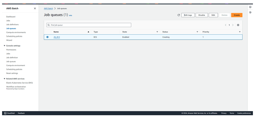 Figure 11 - Job queue console with newly created queue