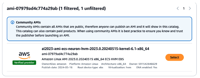 Figure 2. Amazon Linux AMI with Neuron drivers preinstalled