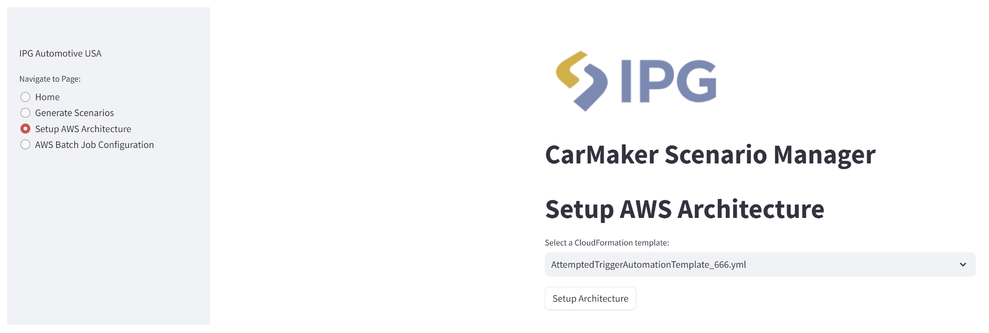 Figure 3 - Use CarMaker Scenario Manager to setup your AWS architecture