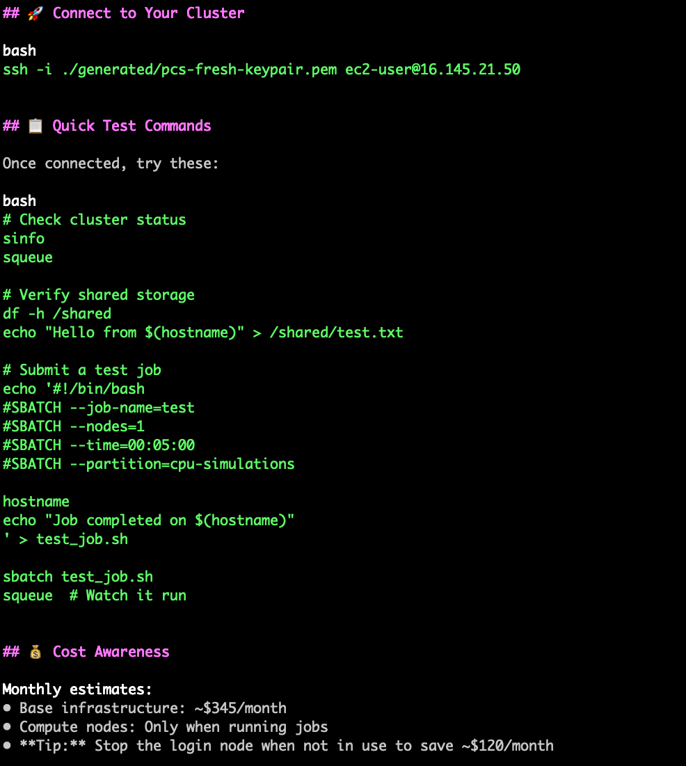 Agent's direction to connect and test your cluster
