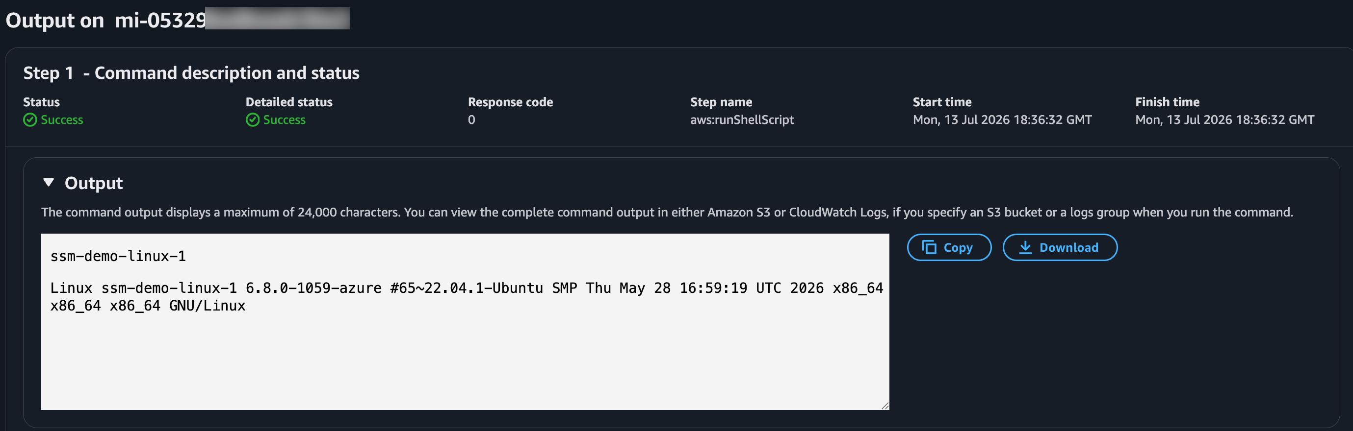 Run Command output on Azure VM