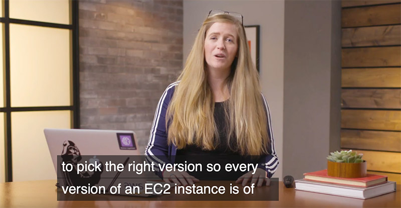 Example of correctly transcribed annotation of the technical term "an EC2 instance" after using Amazon A2I to build an Amazon Transcribe Custom Vocabulary and re-transcribing the video.