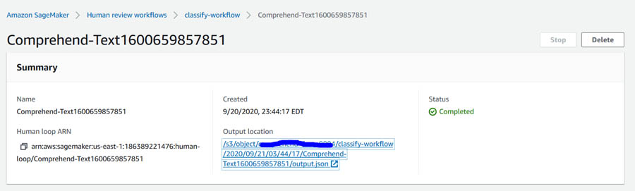 Human Review Task Output Location