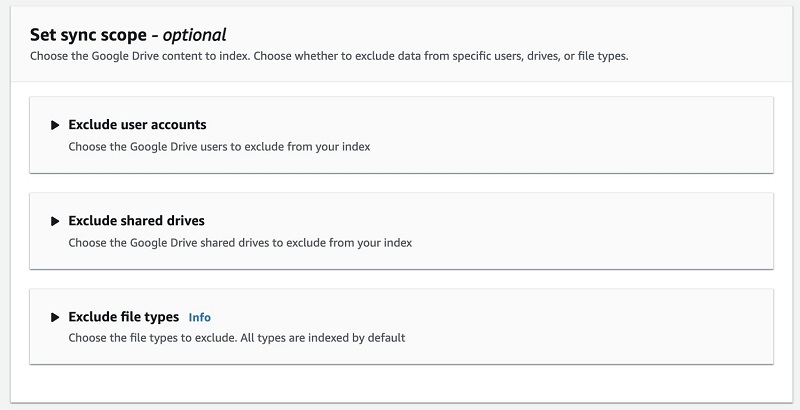 You can define which user accounts, shared drives, or file type to exclude.