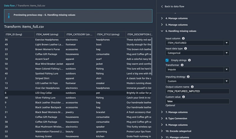 Fill in missing values using the built-in Handling missing values transform.