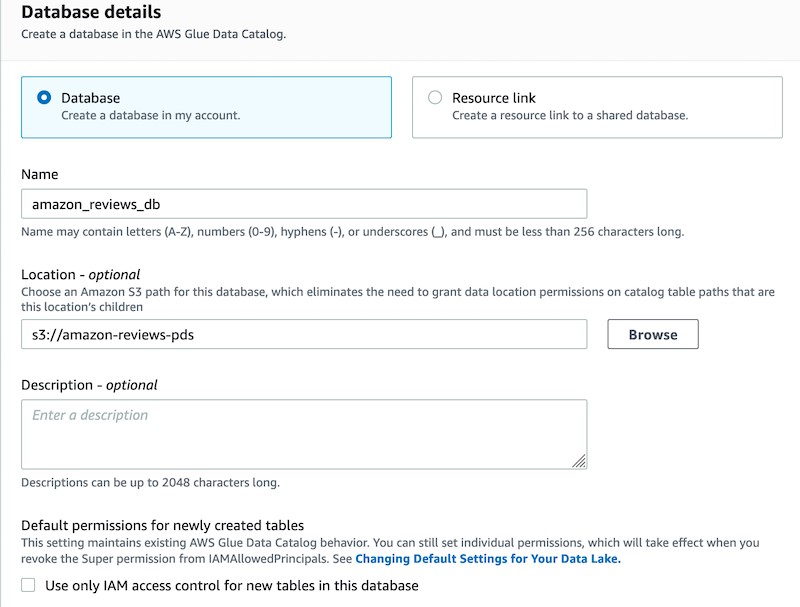 Under Default permissions for newly created tables, make sure to clear the option Use only IAM access control for new tables in this database.