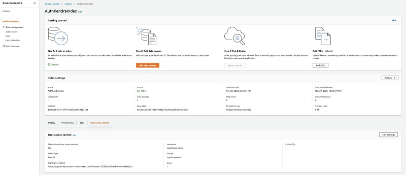 Under User access control, token-based user access control is enabled.