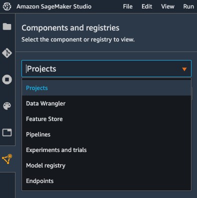 In SageMaker Studio, you can now choose the Projects menu on the Components and registries menu.