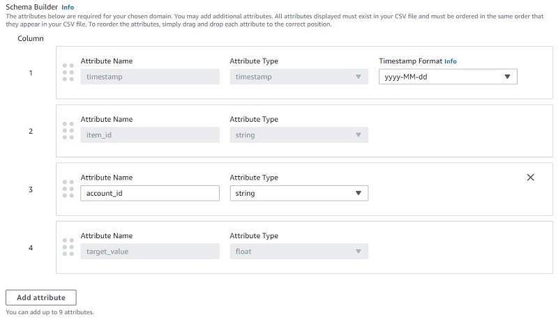 Add an attribute as the third column with the name as account_id and attribute type as string.