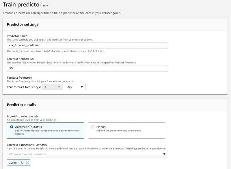 This allows Forecast to predict cost by account ID in addition to product name.