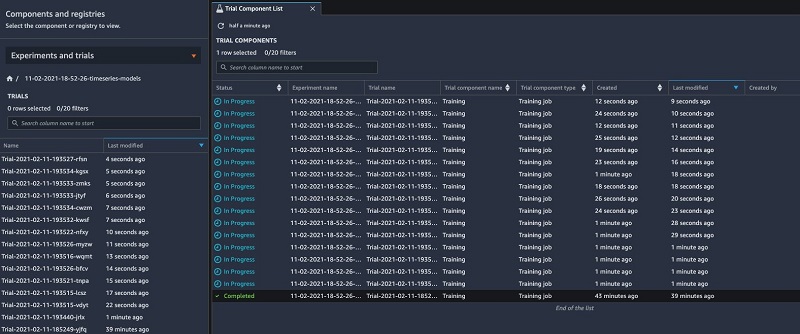 SageMaker Studio provides an experiments browser that you can use to view lists of experiments, trials, and trial components