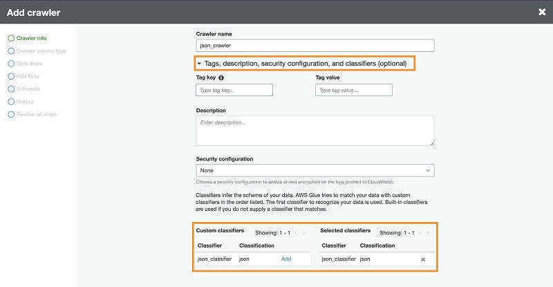 For Custom classifiers, add the classifier you created.