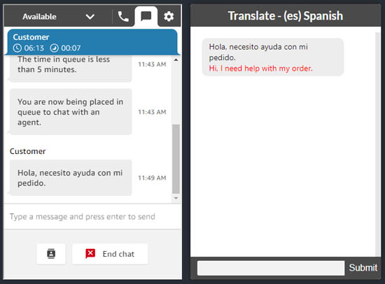 Implement live customer service chat with two way translation