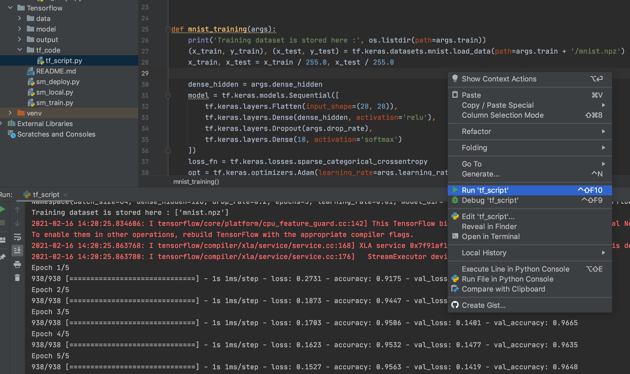 tensorflow pycharm windows