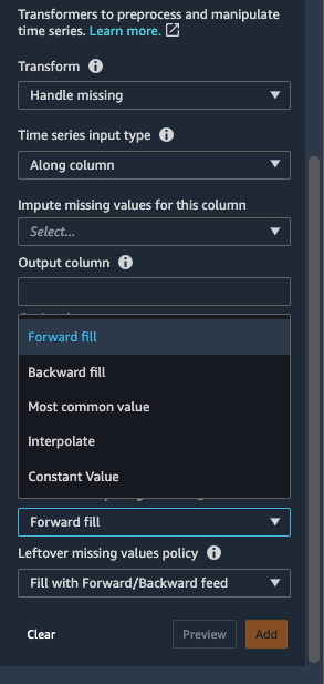 handle missing time series transform