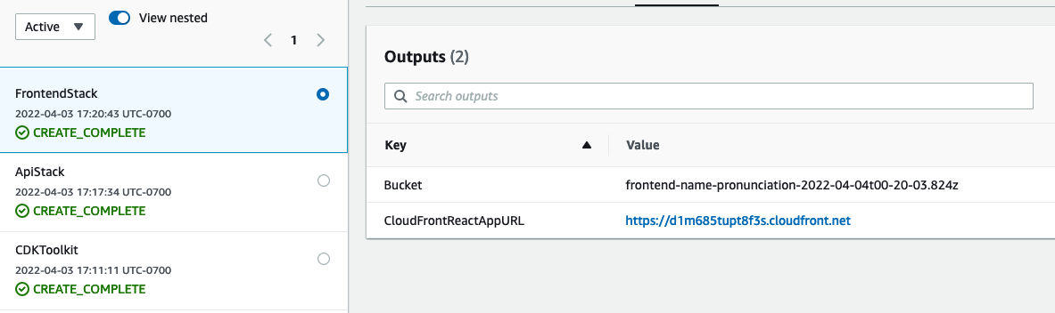 CloudFormation outputs