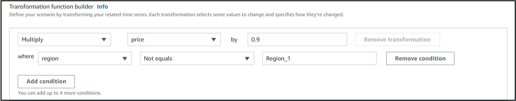 Figure 17: Using the transformation builder to reduce price by 10% for stores that are not in region 1