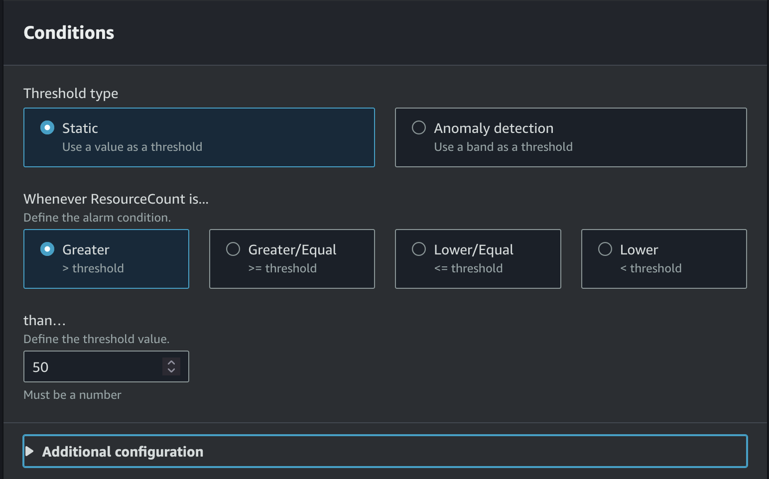 more possible configurations when configuring the alarm