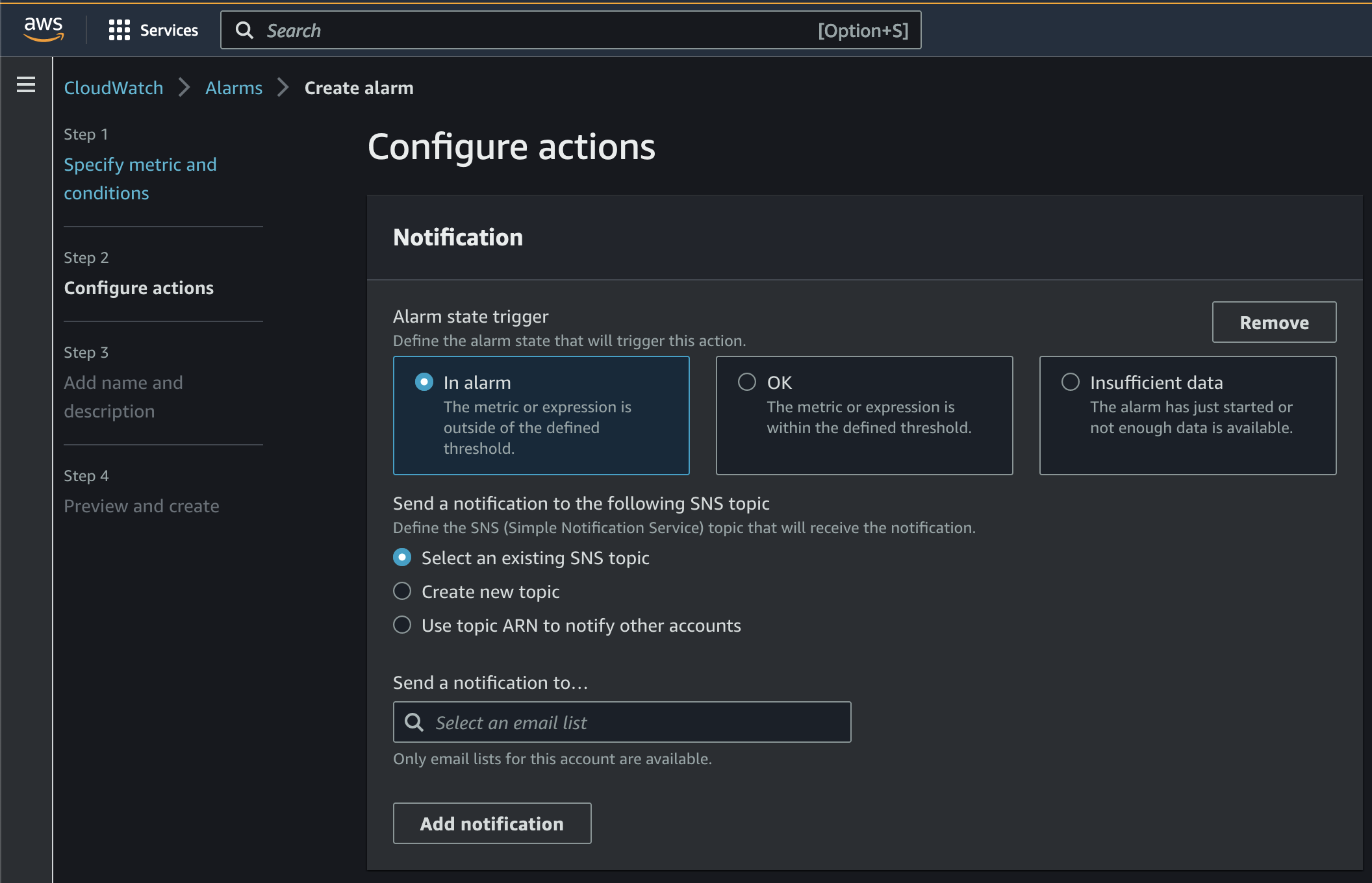 Configure the SNS topic