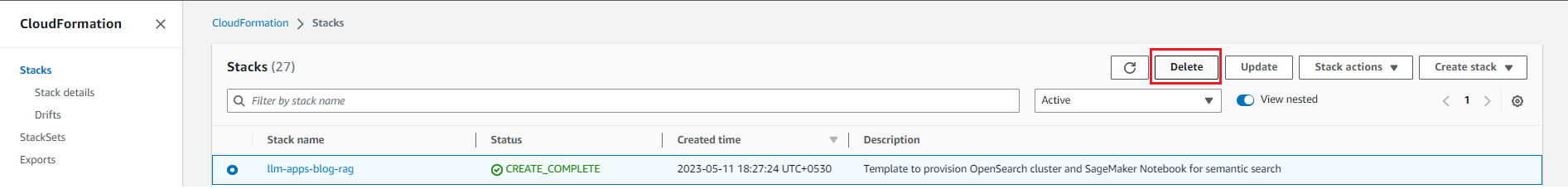 删除 CloudFormation 堆栈