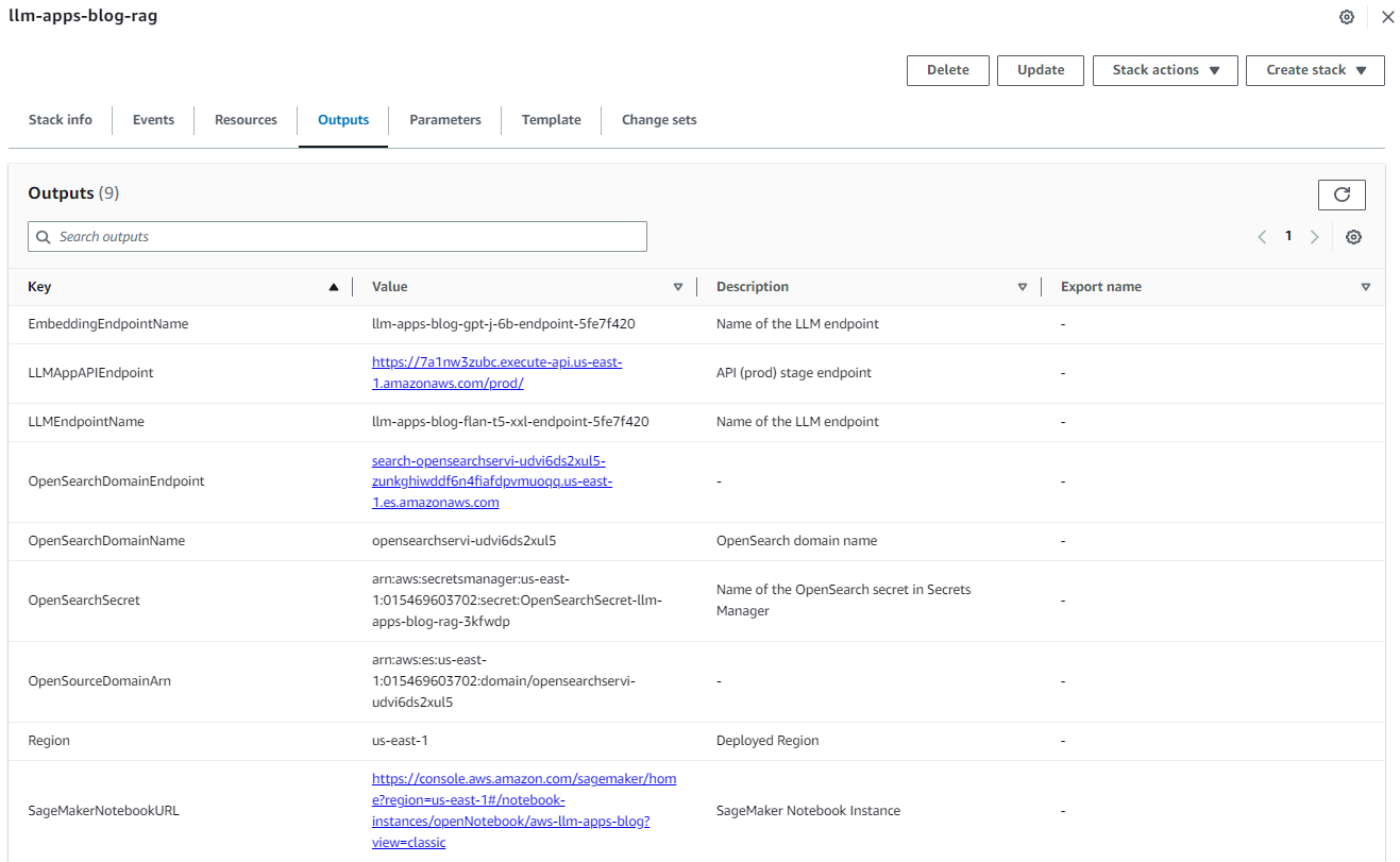 CloudFormation stack outputs